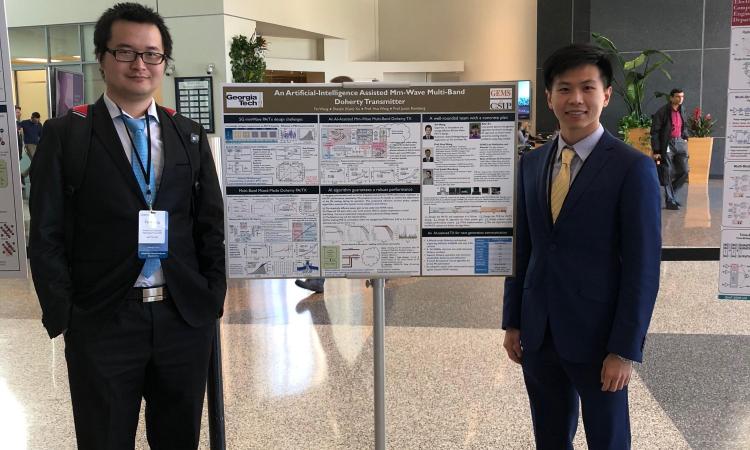 Fei Wang (left) and Shaojie (Kyle) Xu at the Qualcomm Innovation Fellowship Competition.