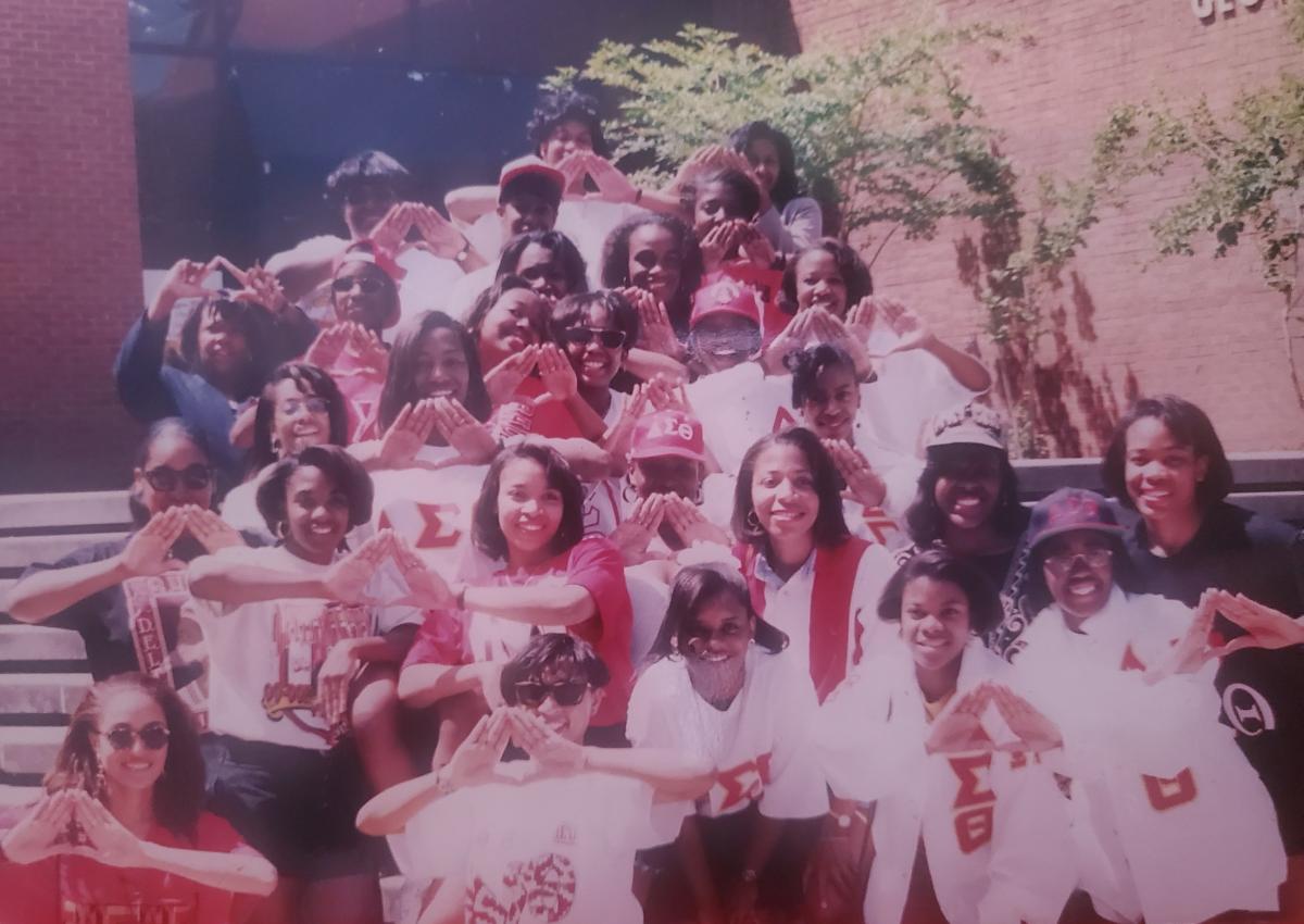 Xi Alpha Chapter of Delta Sigma Theta in spring 1994 in front of the Georgia Tech student center.