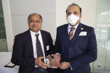 Madhavan Swaminathan, Distinguished Faculty Achievement Award, 2022 Roger P. Webb Awards Program. Pictured with Arijit Raychowdhury, Steve W. Chaddick School Chair.